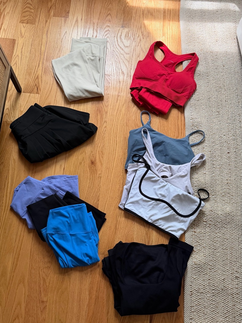 Lot of women’s work out clothes (biker shorts, onesie, leggings set, workout top